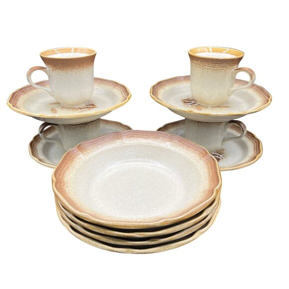 Mikasa Whole Wheat E8000 8.5" Oven To Table Dinnerware 4 Bowls Cups Plates Japan - Picture 2 of 16